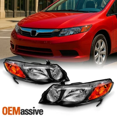 Fits Black 06-11 Honda Civic Sedan Headlights Lights Left +Right Pair 2006-2011 - Image 1 of 3