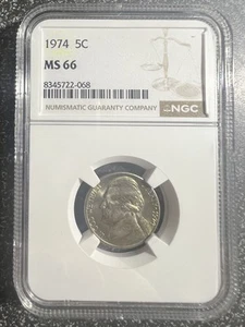 1974 Jefferson Nickel - NGC MS66. - Picture 1 of 2
