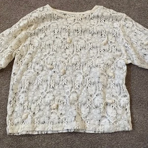 Blusa TIAR Mujer Marfil Encaje Transparente Talla Grande Crochet Manga Larga Boho Festival - Imagen 1 de 5