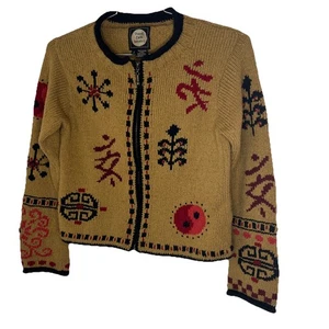 Planet Earth Pullover Imports handgewebt Peru durchgehender Reißverschluss Strick Damen klein braun - Bild 1 von 7