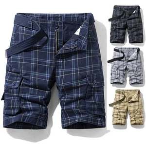 Men Cargo Combat Shorts Lattice Chino Twill Knee Length Half Pants Multi Pockets - Picture 1 of 22
