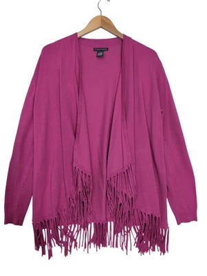 Chelsea & Theodore Cardigan Womens L Pink Fringed Career Casual Chic Open Front - Image 1 of 4