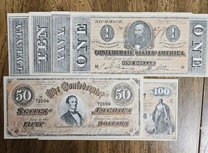 Premium Confederate Currency - Set – Crisp High-Quality Facsimiles! - Picture 1 of 10