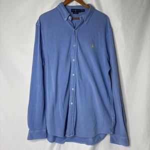 Ralph Lauren federleichtes Mesh Button Down Hemd Herren XL hellblau gelb Pony - Bild 1 von 7