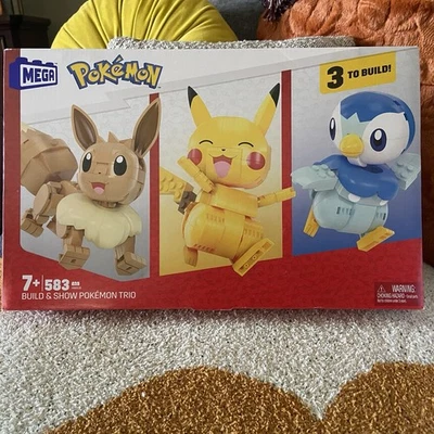Pokémon Mega Construx Build & Show Trio 3 FIGURE PIKACHU PUPLUP EEVEE 583 pc NEW - Image 1 of 4