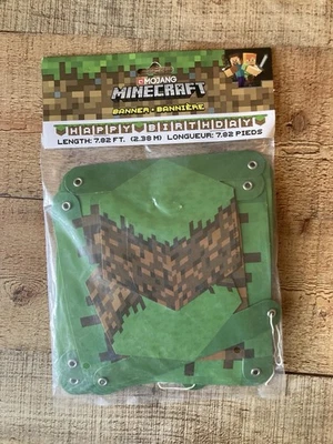 Banner de feliz cumpleaños Minecraft / Decoración de fiesta de jugador por Mojang / 7,82 pies / NUEVO Foto 1 de 4