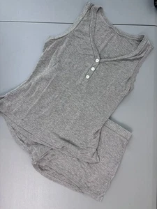 Saks 5th Ave Damen Large Grau Gerippt Loungewear Pyjama Set Ärmellose Shorts - Bild 1 von 6