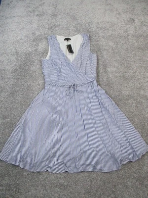 Banana Republic Dress Womens 10 Blue White Linen Blouson New - Image 1 of 4