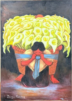 Pintura al óleo sobre lienzo Diego Rivera sellada antigua sin marco medida 50x70 cm Foto 1 de 4