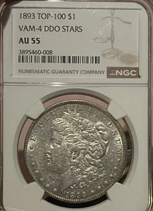 1893 Top-100! Vam-4 DDO STARS NGC AU55 Morgan Silver Dollar - Picture 1 of 4