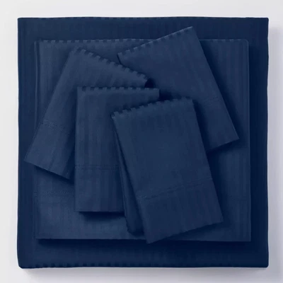 Threshold Hotel Collection FULL Damask Sheet Set 6 Pcs BLUE 400 Thread Count NEW - Image 1 of 4