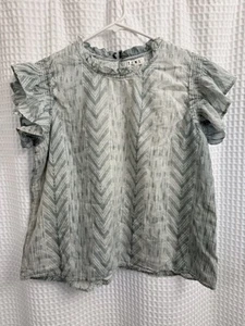Anthropologie THML Short Sleeve Cotton Top Short Ruffles Striped Blue Gray Lined - Picture 1 of 17