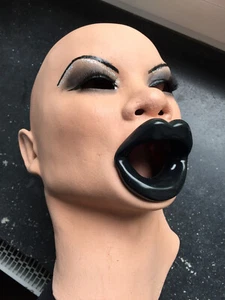Latexmaske DARK ANGEL +WIMPERN +XXL-MUND Crossdresser Emo Goth Frau Maske - Bild 1 von 16