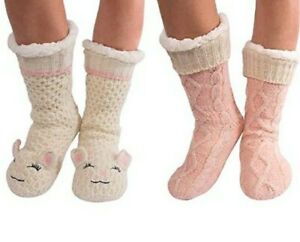 NEW Jane & and Bleecker Women's Size 4-10 Slipper Socks Cat 2 Pairs Fleece Lined