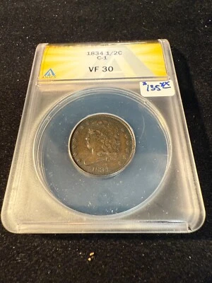 1834 1/2 CENT C-1 ANACS VF 30 - Image 1 of 4