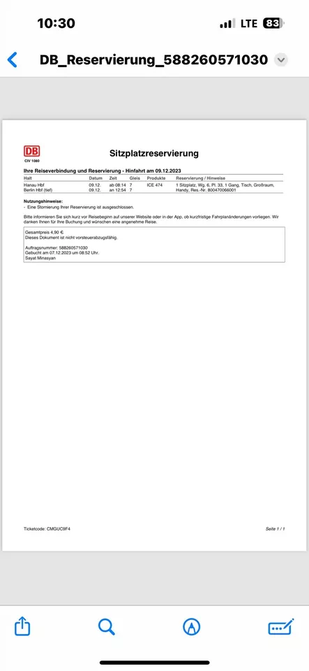 Zug ICE Ticket - von Hanau nach Berlin - Samstag 08.14 Uhr !! Super Preis!!! - Bild 1 von 1