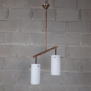 Vintage Mid Century Modern 1960 Brass And Murano Opal White Chandelier - Picture 1 of 13