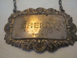 London 1974 Ornate Sterling Silver SHERRY Bottle Tag / Decanter Label - Picture 1 of 3