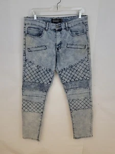 Modern Culture Skinny Jeans Men's 32/30 Biker Moto Acid Wash Stretch Blue Denim - Picture 1 of 10