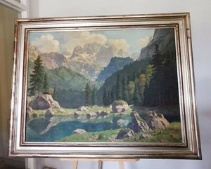 Ölgemälde von Peter Fritz: Gosausee mit Dachsteinmassiv in einem großen Rahmen - Bild 1 von 10
