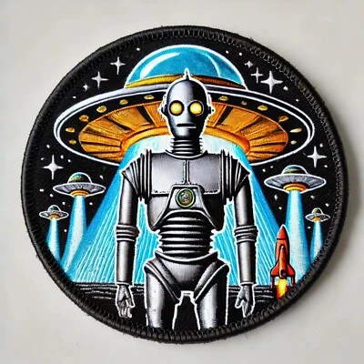 ATHENA BRANDS 1950s Retro Sci-Fi Alien Patch - UFO Flying Saucer Iron-On Applique, B-Movies