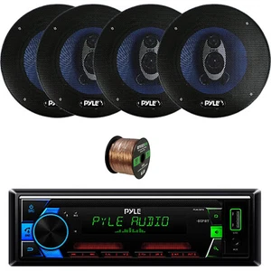 Pyle Single DIN MP3 Receiver, 4x 6.5'' 360W 3-Way Car Audio Speakers + Wire - Picture 1 of 4