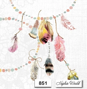 (851) ZWEI individuelle Papier LUNCHEON Decoupage Servietten - TRAUMFÄNGER FEDERN - Bild 1 von 3