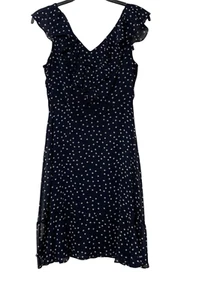 DKNY Damen Marine Chiffon Tupfen Party Fit & Flare Kleid Größe 8 - Bild 1 von 10