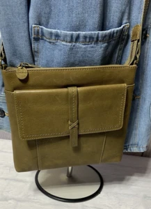 Lucky Brand Olive Green Leather Crossbody Front Flap EUC adjust Strap - Picture 1 of 24