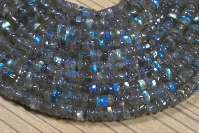 4-6MM Natural Blue Flashy Labradorite Smooth Tyre Drum Shape Gemstone Beads 12" - Image 1 of 4