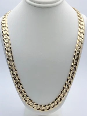 Collar Cadena Eslabón Cubano Bordillo Sólido Oro Amarillo 14k 18" 9mm 38 gramos Foto 1 de 4