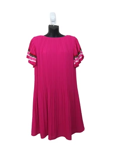 Maje Size 38 Rolini Pleated Mini Dress Pink Striped Flare Sleeves Plisse Pleated - Picture 1 of 6