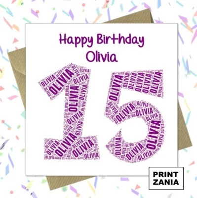 PRINTZANIA PERSONALISED 15TH BIRTHDAY CARD Daughter Granddaughter Niece Sister ACE