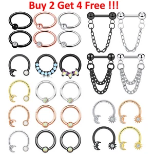 1x 16G Septum Clicker Surgical Steel Nose Ring Hinged Segment Hoop CZ Piercing - Picture 1 of 25