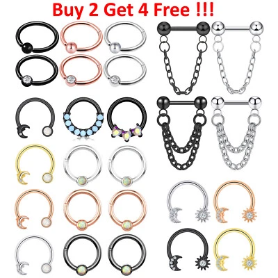 1 x 16G перегородки кликер хирургическая сталь нос кольцо на петлях сегмент обруч CZ пирсинг - Изображение 1 из 4