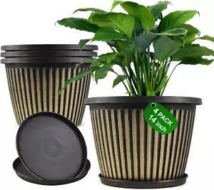 Large-Planter-Indoor-Outdoor Plant Pots, 14 Inch 4 Pack Plastic Flower Pots with - Picture 1 of 12