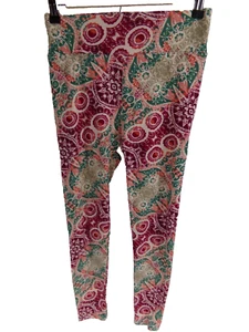 Neu ohne Etikett Lularoe OS Einheitsgröße Leggings Eule Dobby-Druck mauve aquamarin koralle hellbraun Blumenmuster - Bild 1 von 6