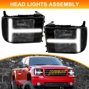 Pair Black For 2007-2013 2014 GMC Sierra 1500 2500HD 3500HD LED Headlights DRL - Picture 1 of 8