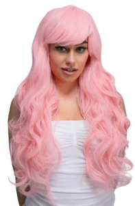 Cosplay Wig Ladies Long Pink Curly Wig With Fringe Fancy Dress Festival Pastel P - Picture 1 of 1