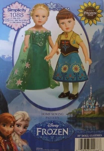 Simplicity 1088 for Disney Frozen 18" DOLL CLOTHES Sewing PATTERN New/Uncut - Picture 1 of 2
