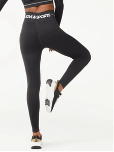 Love & Sports Women’s Black Seamless Sculpting Ribbed High Rise Leggings Large - Picture 1 of 14