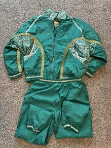 1980’s Clipper Bay Emerald Green Embellished Track Suit Jacket & Pants Size LRG - Picture 1 of 15
