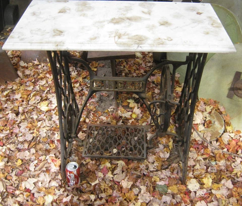 ANTIQUE SINGER SEWING MACHINE CAST IRON PATIO PLANT GARDEN MARBLE TABLE STAND US Cover