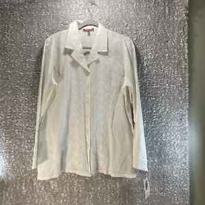 Anne Klein Linen Off White Tunic Blouse XL Embroidered Button Up NWT - Picture 1 of 9