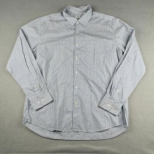 Uniqlo Shirt XL Blue White Striped Casual Preppy Button Up Long Sleeve Mens - Picture 1 of 12