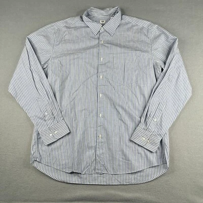 Camisa Uniqlo XL Azul Blanco Rayas Informal Preppy Abotonada Manga Larga Para Hombre Foto 1 de 4