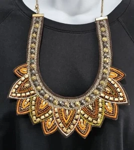 Vintage felt and beaded collar necklace, fall colors - Picture 1 of 10