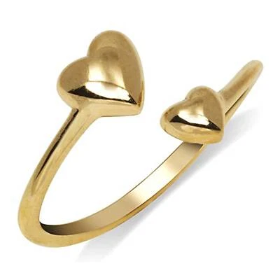 Твердое золото 10K или серебро полированный сердце обход регулируемый носок кольцо - Изображение 1 из 4