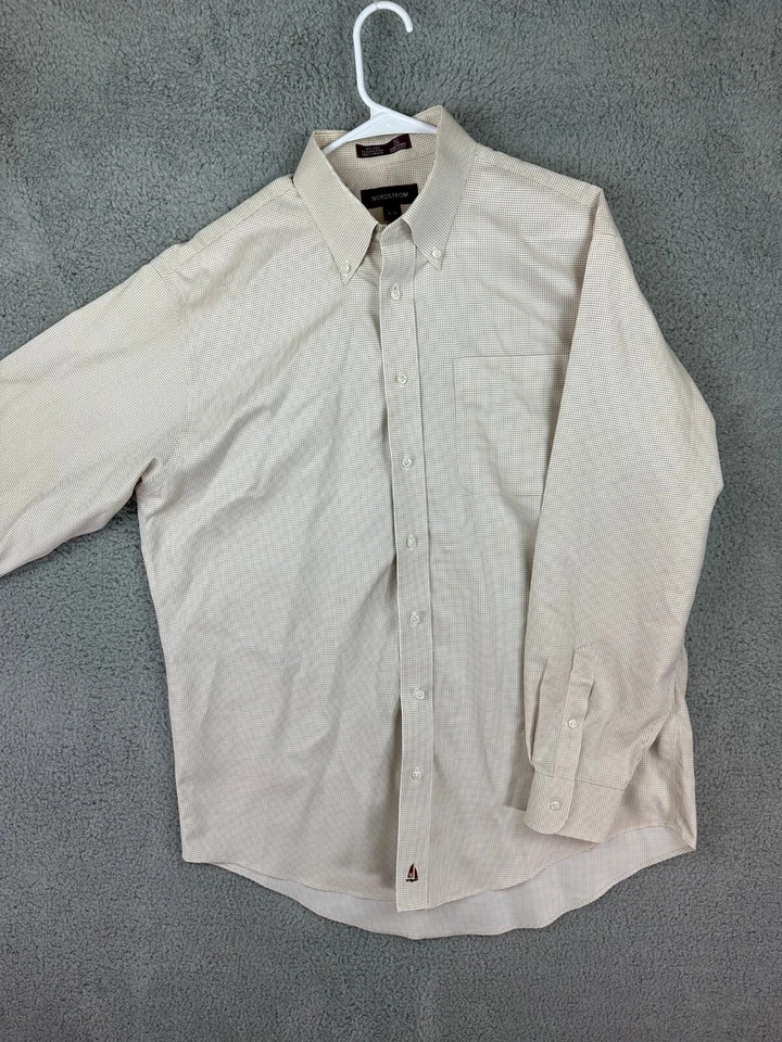 Camisa de vestir Nordstorm para hombre talla 16-35 cuadros cuello crema abotonada preppy Foto 1 de 4