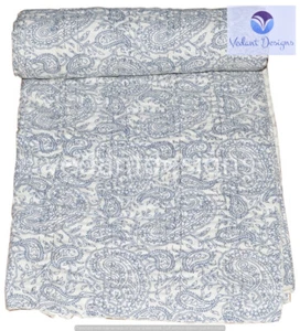 Handmade Paisley Kantha Embroidery Double Blanket Throw Indian Bedspread - Picture 1 of 4